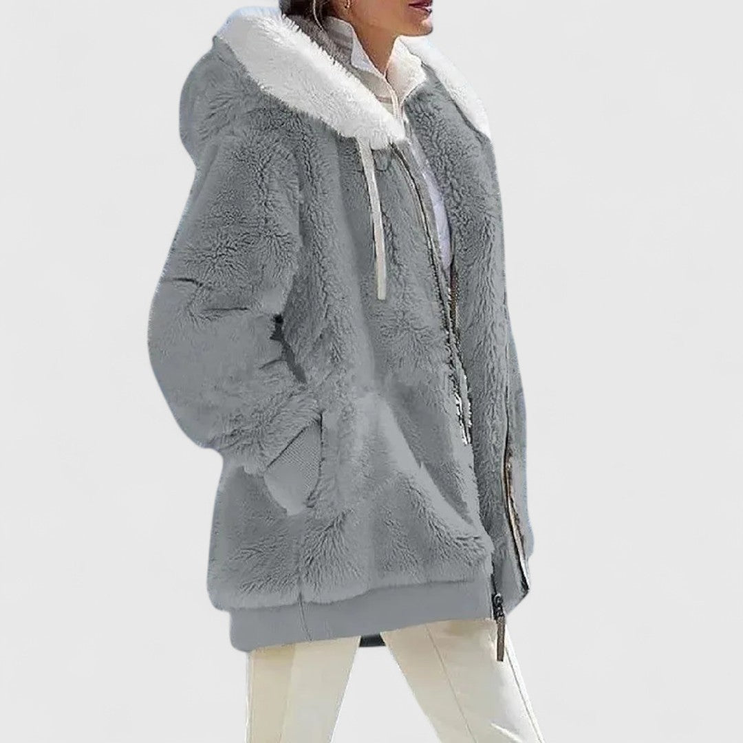 Women's Hooded Ribbed Cardigan in Grey