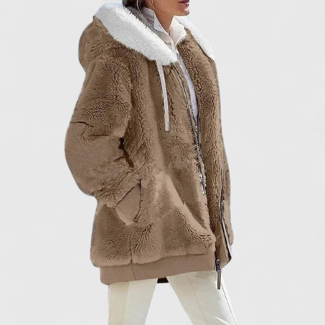Women's Hooded Ribbed Cardigan in Brown