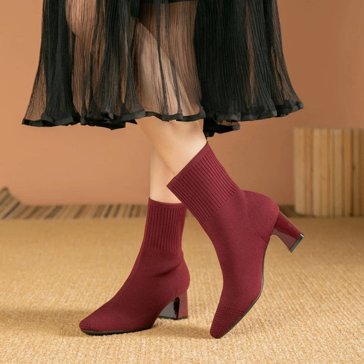 Women's Knitted Block Heel Ankle Boots