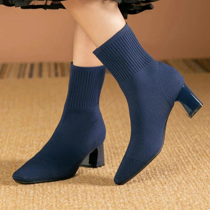 Women's Knitted Block Heel Ankle Boots