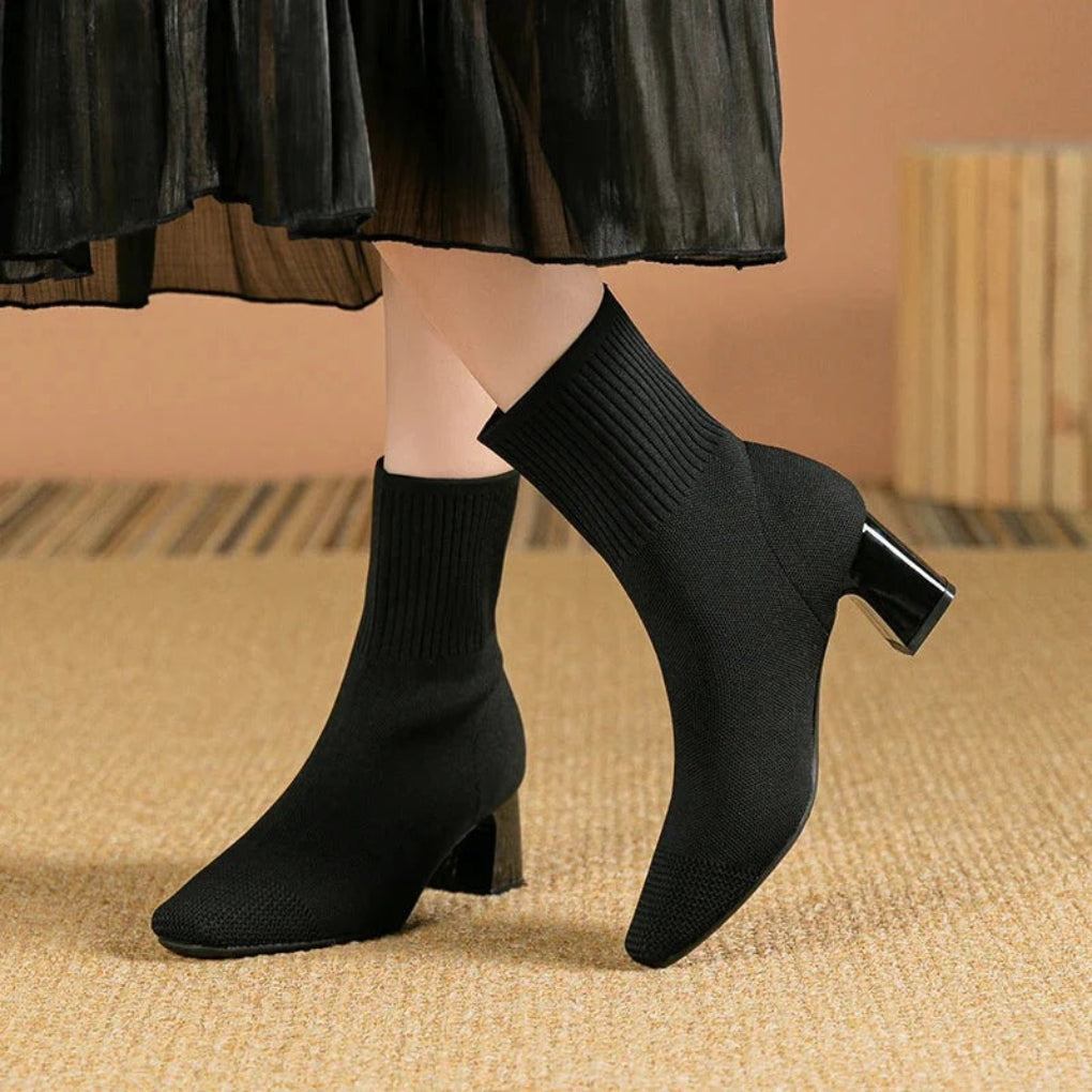 Women's Knitted Block Heel Ankle Boots