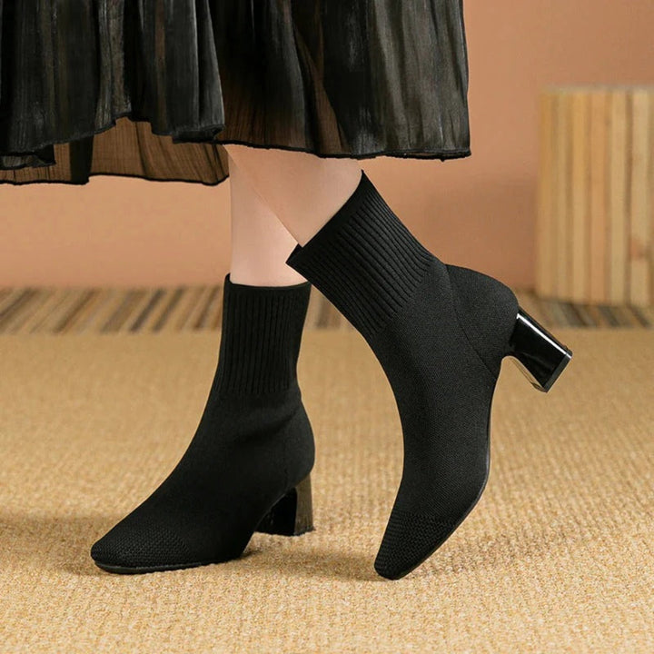 Women's Knitted Block Heel Ankle Boots
