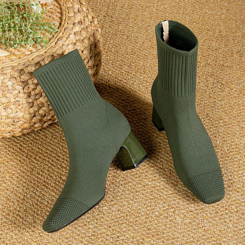 Women's Knitted Block Heel Ankle Boots
