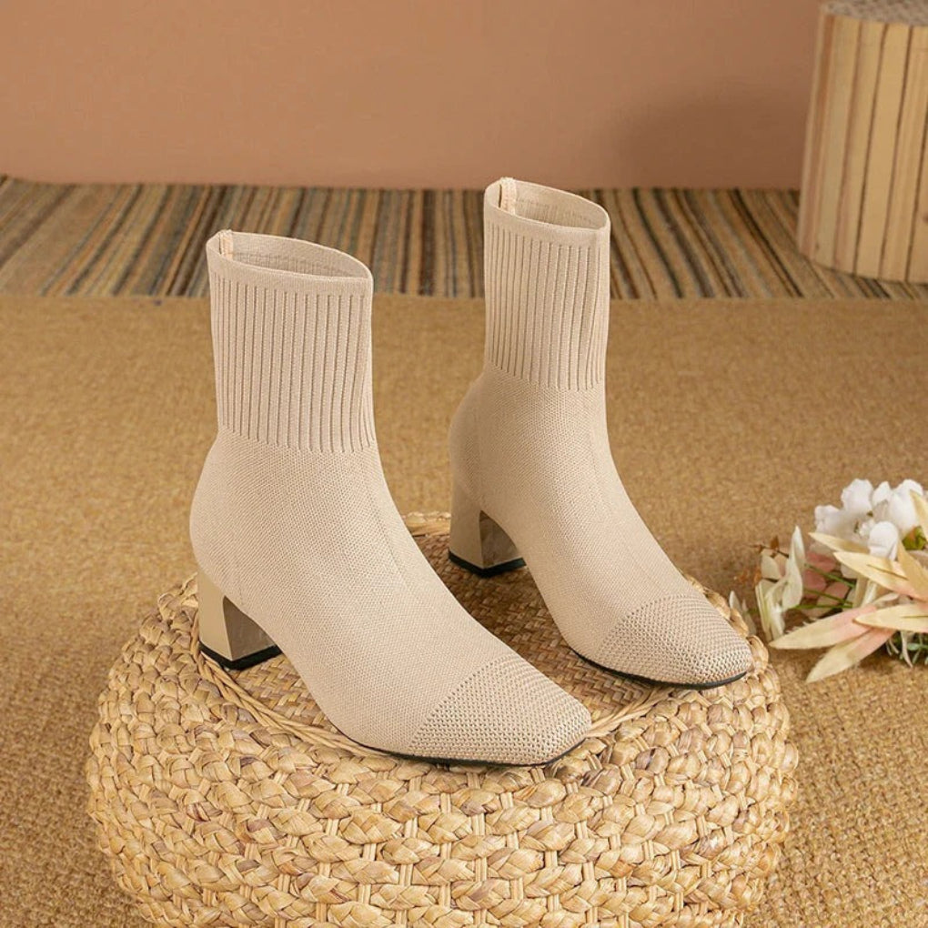 Women's Knitted Block Heel Ankle Boots