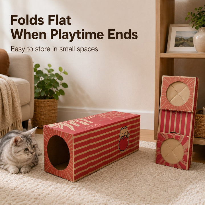 Foldable Kraft Paper Cat Tunnel for Indoor Cats | Space-Saving Hide & Play Toy to Beat Boredom