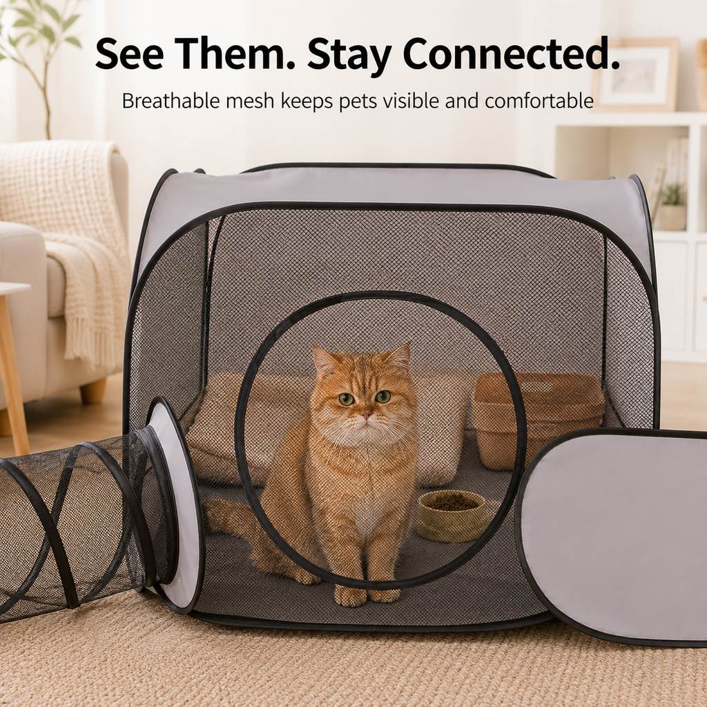 Indoor Cat Playpen with Tunnel & Resting Tent for Safe Home Play