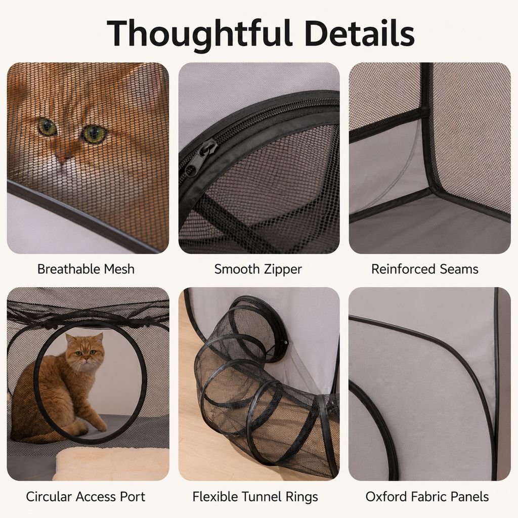 Indoor Cat Playpen with Tunnel & Resting Tent for Safe Home Play