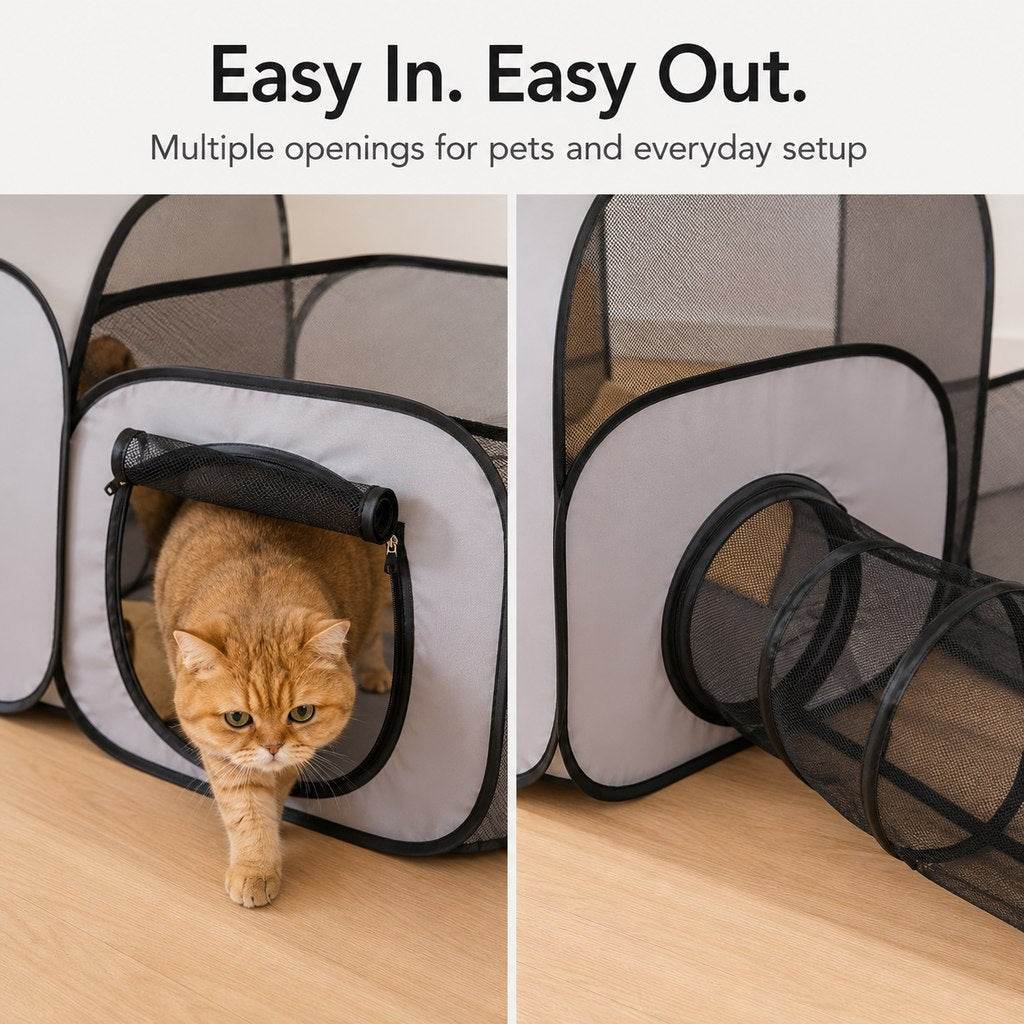 Indoor Cat Playpen with Tunnel & Resting Tent for Safe Home Play