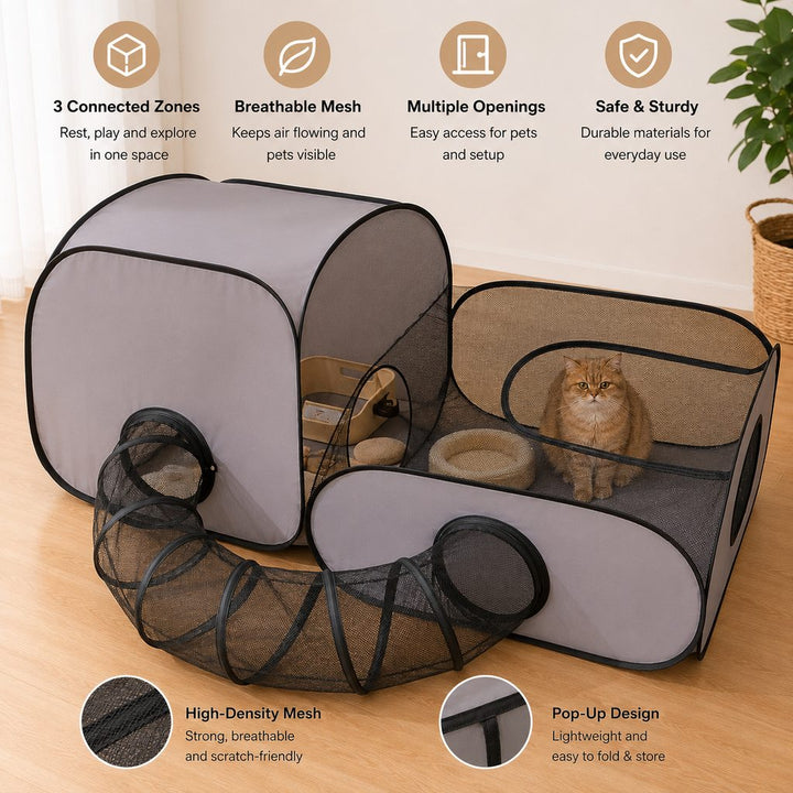 Indoor Cat Playpen with Tunnel & Resting Tent for Safe Home Play