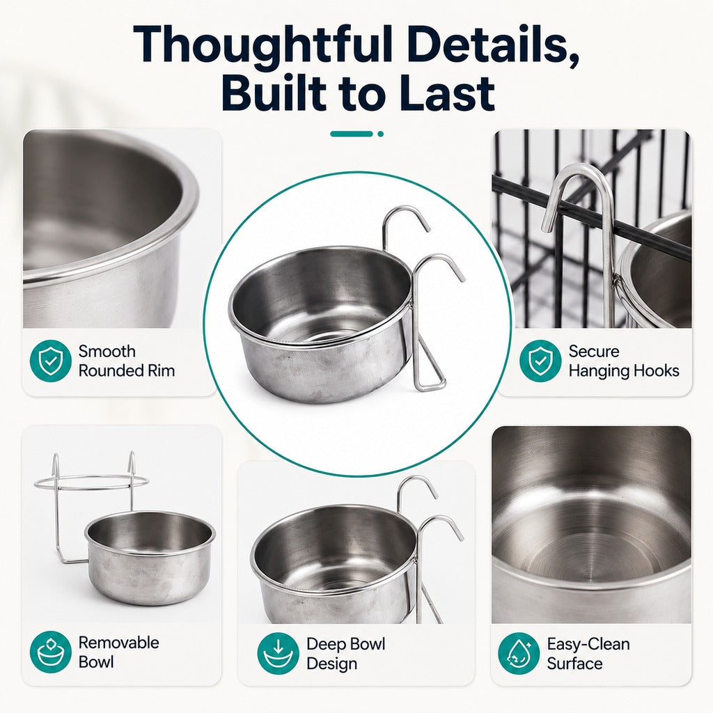 Inside-Crate Stainless Steel Hanging Pet Bowl for Dogs & Cats