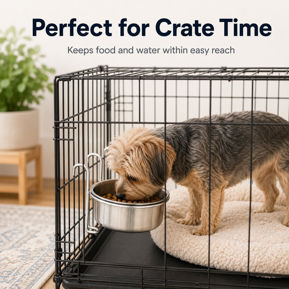 Inside-Crate Stainless Steel Hanging Pet Bowl for Dogs & Cats