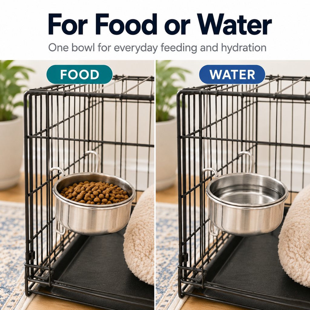 Inside-Crate Stainless Steel Hanging Pet Bowl for Dogs & Cats