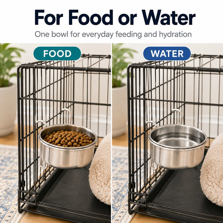 Inside-Crate Stainless Steel Hanging Pet Bowl for Dogs & Cats