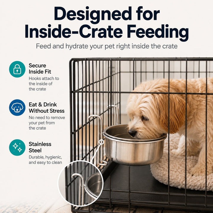 Inside-Crate Stainless Steel Hanging Pet Bowl for Dogs & Cats
