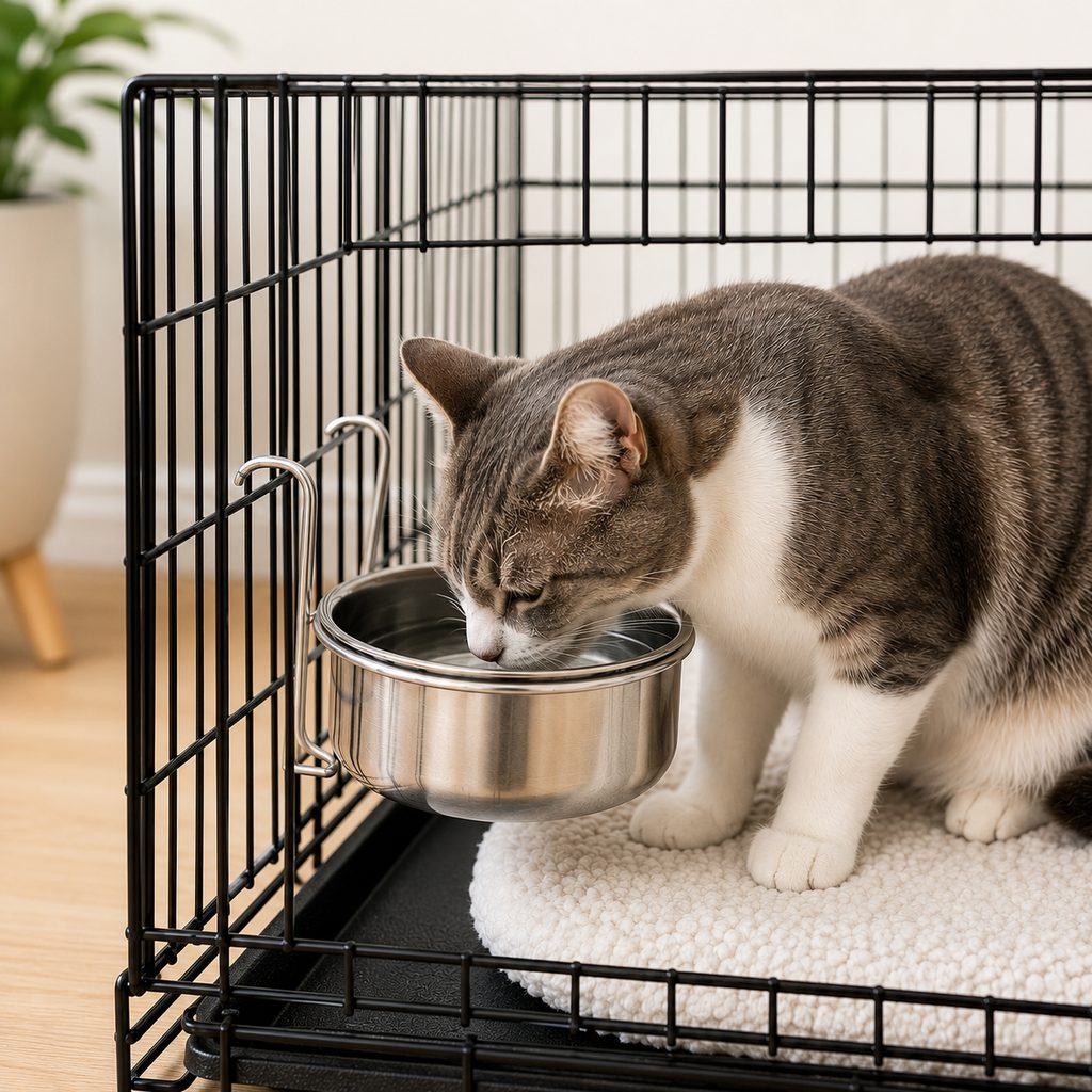Inside-Crate Stainless Steel Hanging Pet Bowl for Dogs & Cats