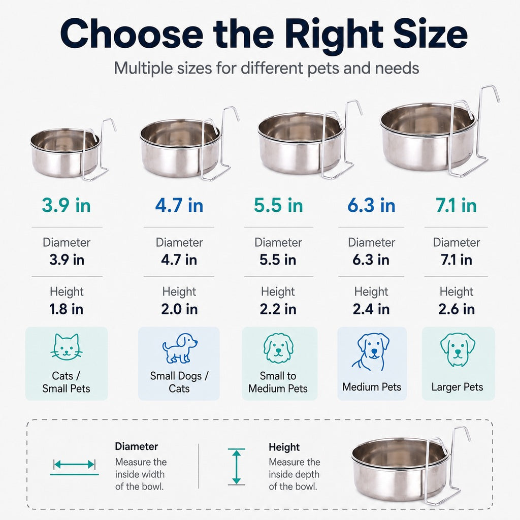 Inside-Crate Stainless Steel Hanging Pet Bowl for Dogs & Cats
