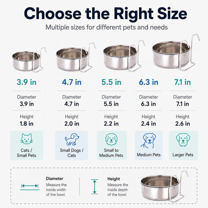 Inside-Crate Stainless Steel Hanging Pet Bowl for Dogs & Cats