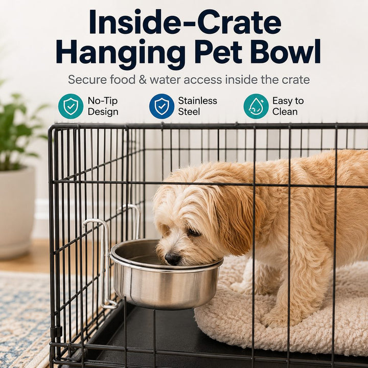 Inside-Crate Stainless Steel Hanging Pet Bowl for Dogs & Cats
