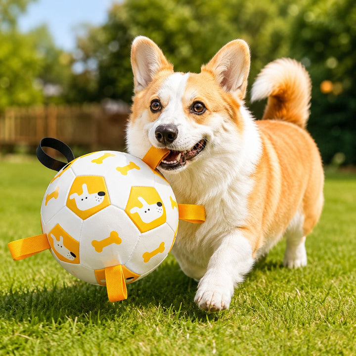Interactive Dog Soccer Ball with Grab Tabs for Backyard Fetch & Tug