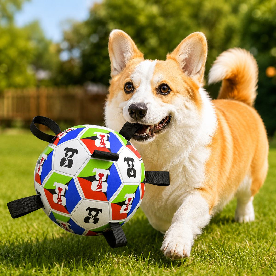 Interactive Dog Soccer Ball with Grab Tabs for Backyard Fetch & Tug
