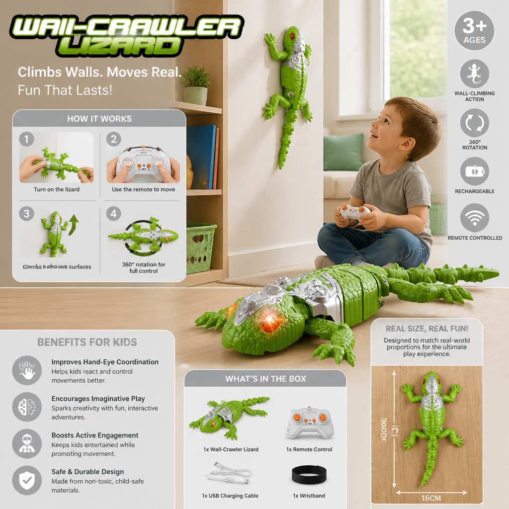 Remote Control Wall Climbing Lizard Toy with USB Rechargeable Battery