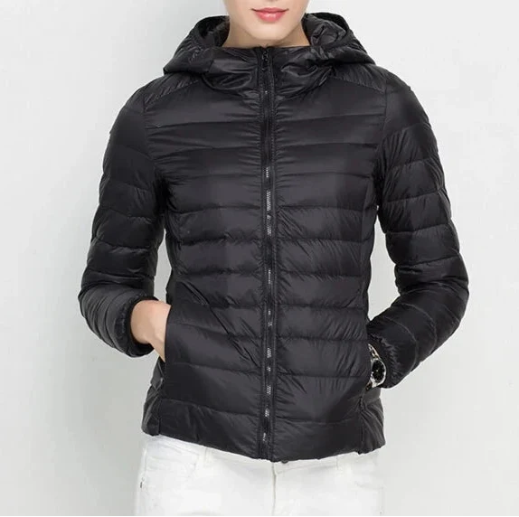Women's Hooded Zip-Through Padded Jacket for Layering in Black