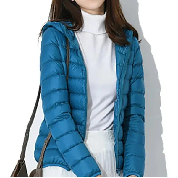 Women's Hooded Zip-Through Padded Jacket for Layering in Blue