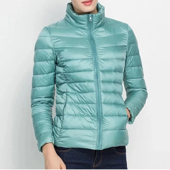 Women's Hooded Zip-Through Padded Jacket for Layering in Green