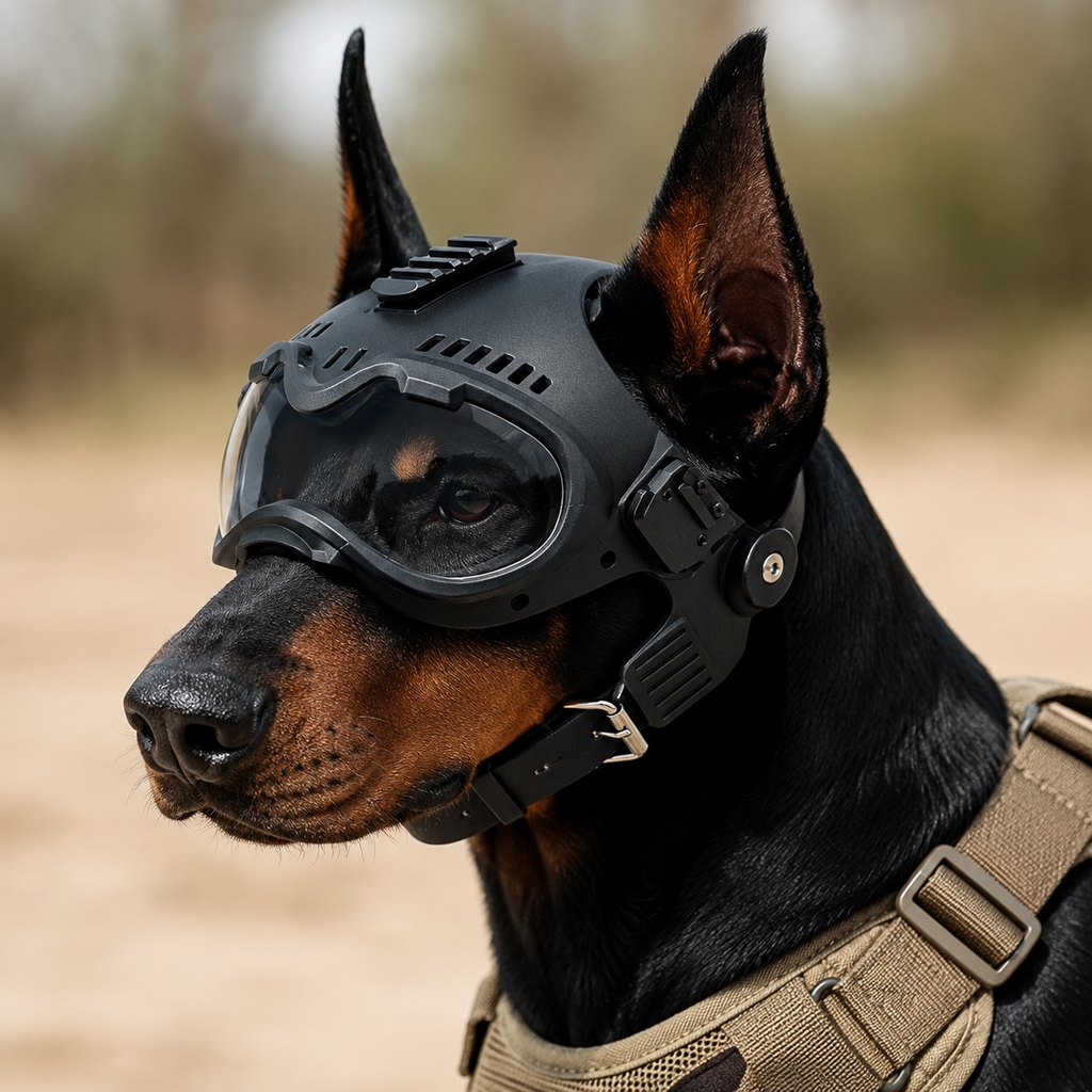 K9 Tactical-Style Dog Helmet with Goggles for Hiking & Outdoor Training