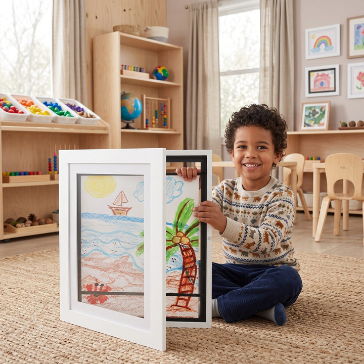 Kids Art Display Frame with Front Opening Storage for Up to 150 Drawings