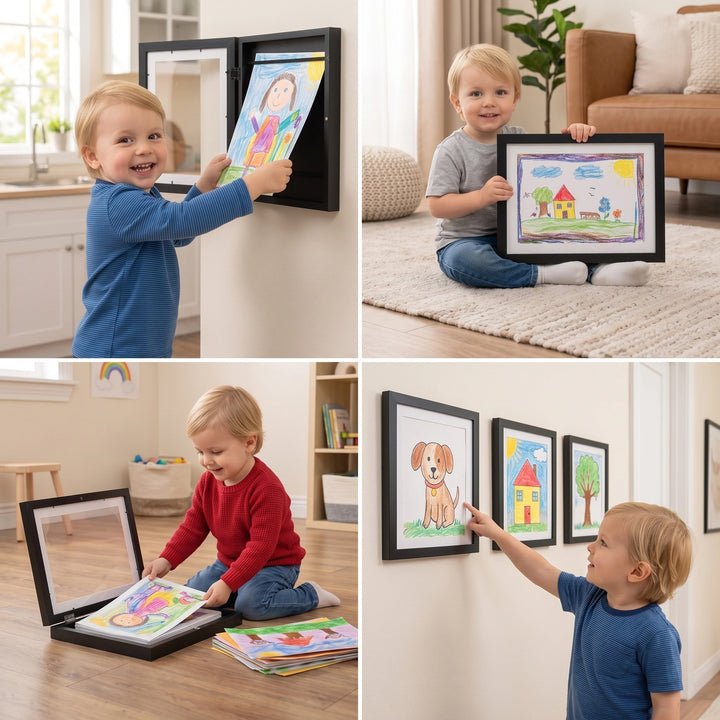 Kids Art Display Frame with Front Opening Storage for Up to 150 Drawings
