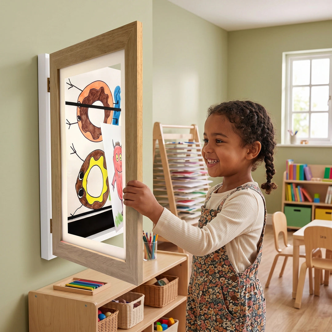 Kids Art Display Frame with Front Opening Storage for Up to 150 Drawings