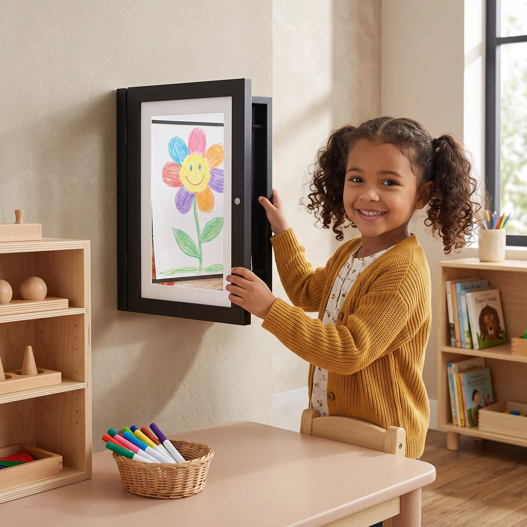 Kids Art Display Frame with Front Opening Storage for Up to 150 Drawings