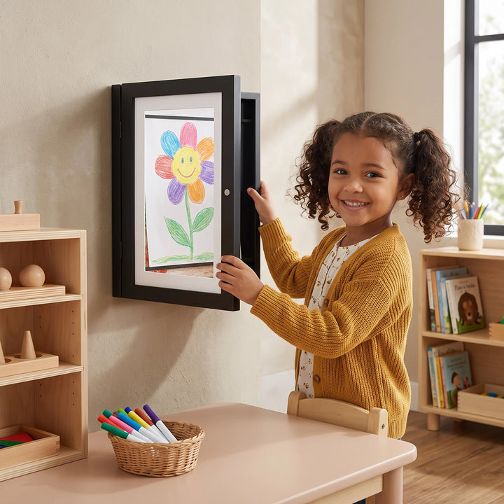 Kids Art Display Frame with Front Opening Storage for Up to 150 Drawings