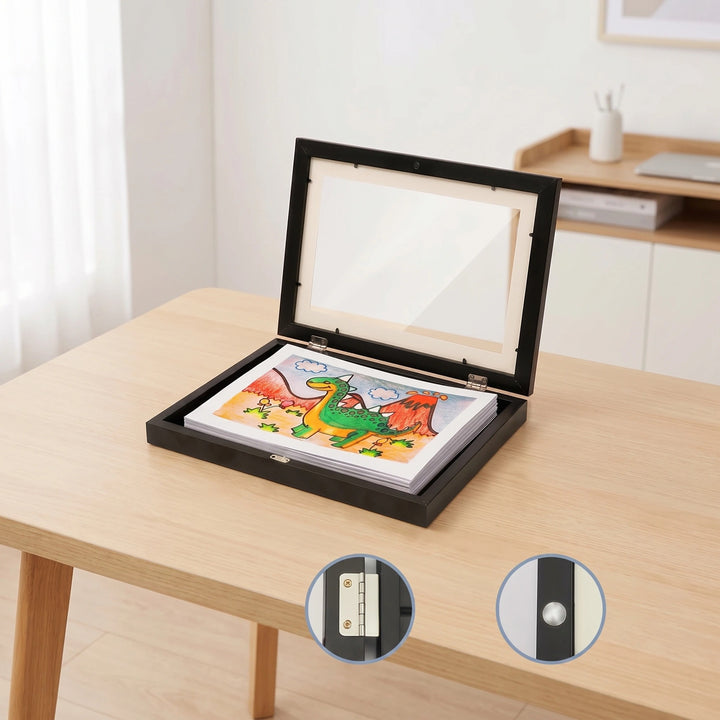 Kids Art Display Frame with Front Opening Storage for Up to 150 Drawings