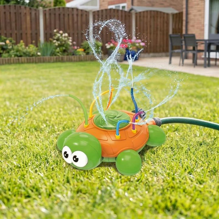 Kids Turtle Water Sprinkler Toy with Rotating Garden Spray and Hose Connection