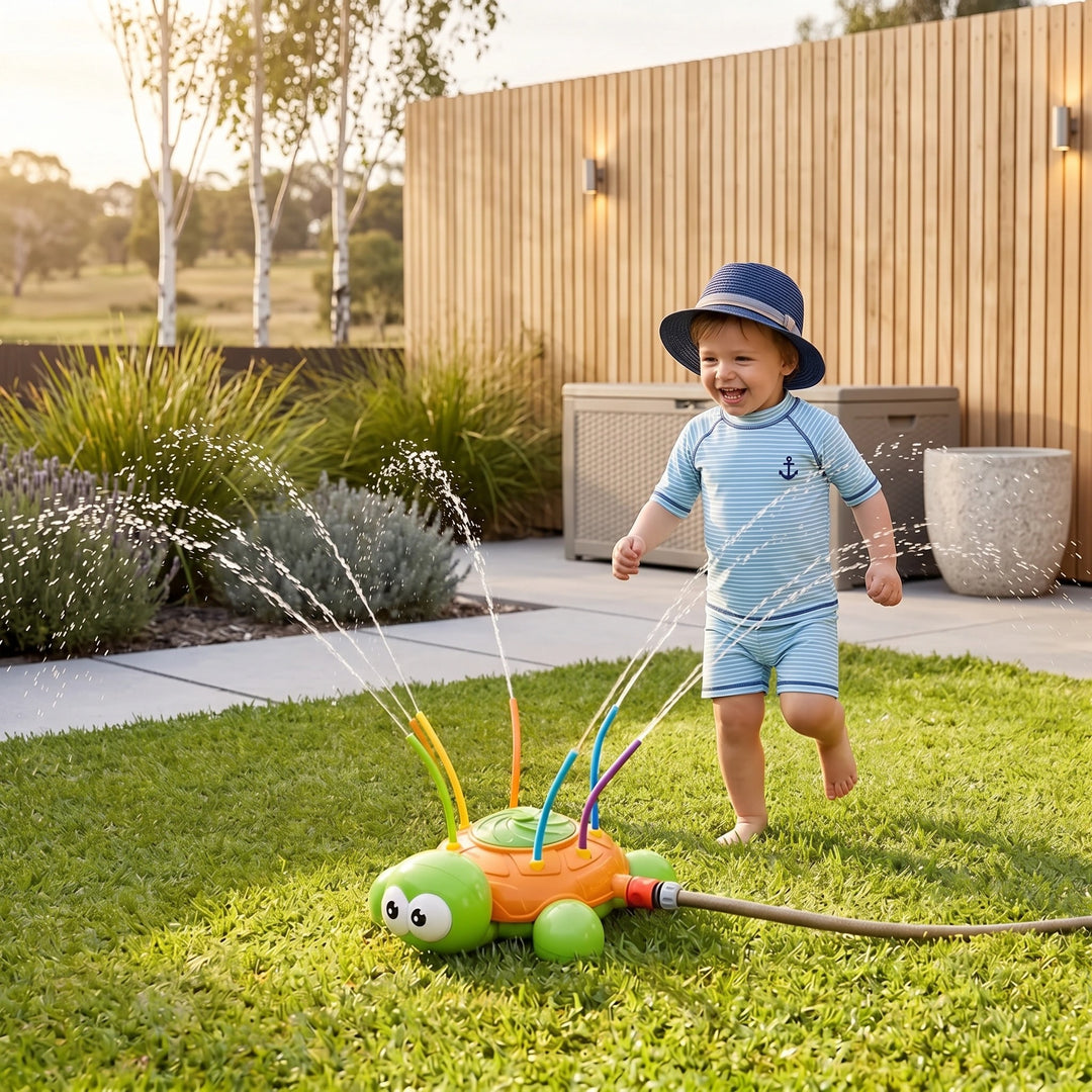 Kids Turtle Water Sprinkler Toy with Rotating Garden Spray and Hose Connection