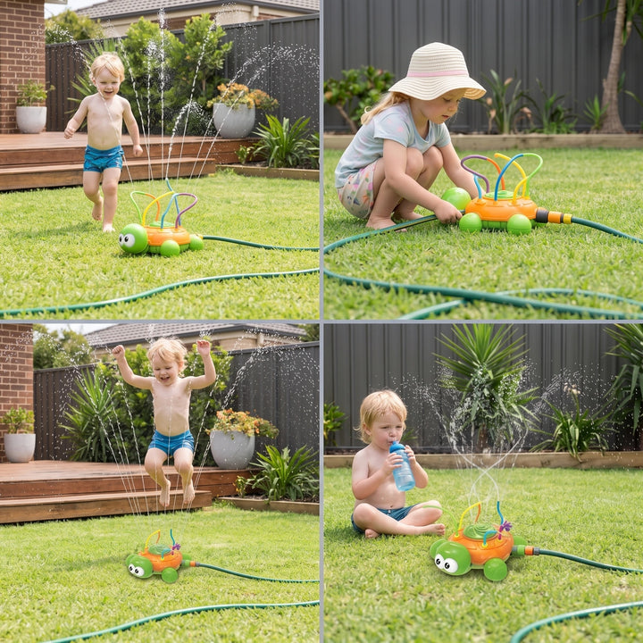 Kids Turtle Water Sprinkler Toy with Rotating Garden Spray and Hose Connection