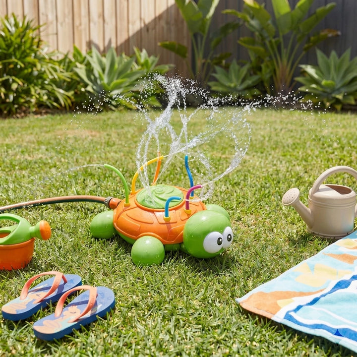 Kids Turtle Water Sprinkler Toy with Rotating Garden Spray and Hose Connection