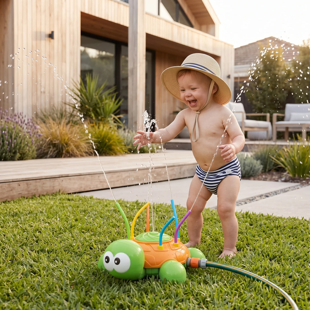 Kids Turtle Water Sprinkler Toy with Rotating Garden Spray and Hose Connection
