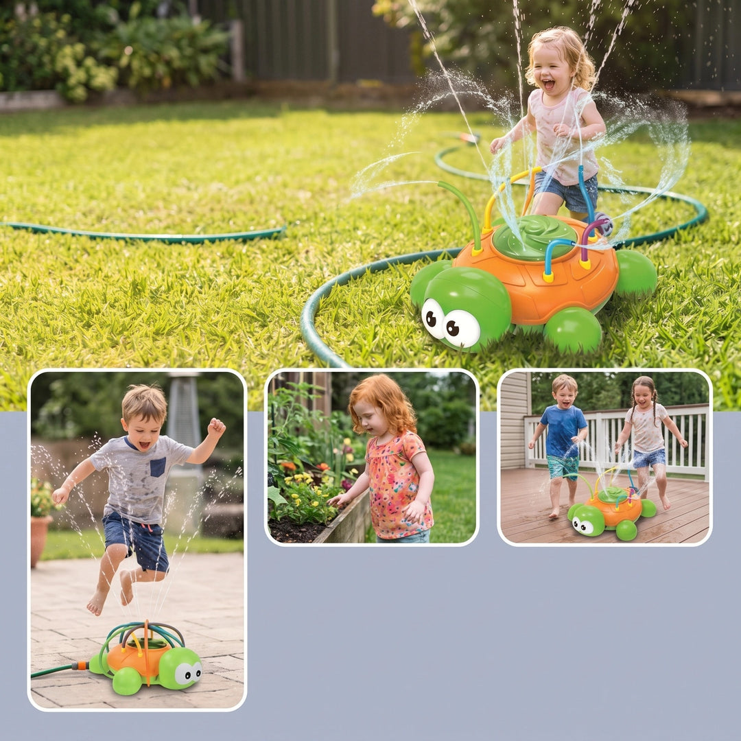Kids Turtle Water Sprinkler Toy with Rotating Garden Spray and Hose Connection