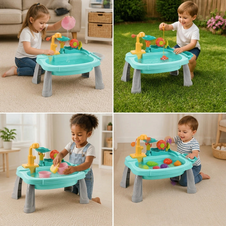 Kids Water Play Table with Electric Running Faucet and Kitchen Accessories