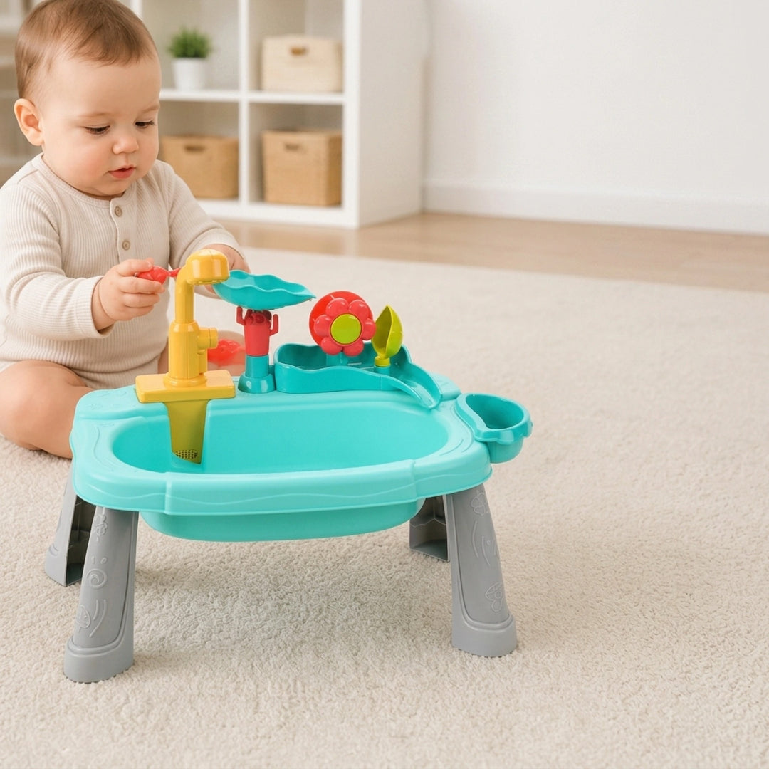 Kids Water Play Table with Electric Running Faucet and Kitchen Accessories