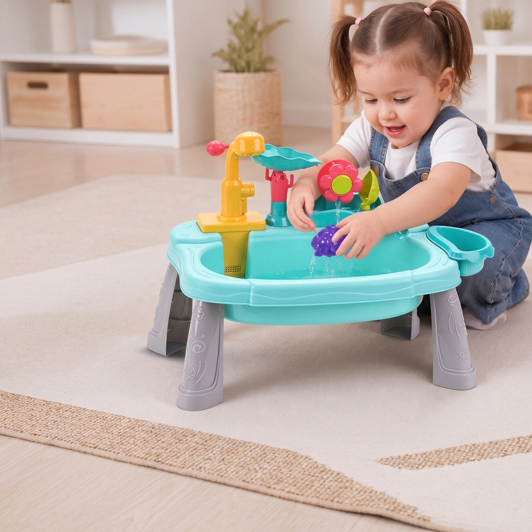 Kids Water Play Table with Electric Running Faucet and Kitchen Accessories