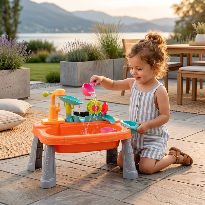 Kids Water Play Table with Electric Running Faucet and Kitchen Accessories