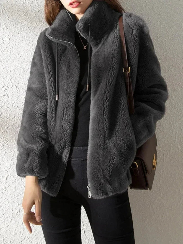 Women's Zip-Through Fleece-Lined Jacket for Cold Weather in Grey