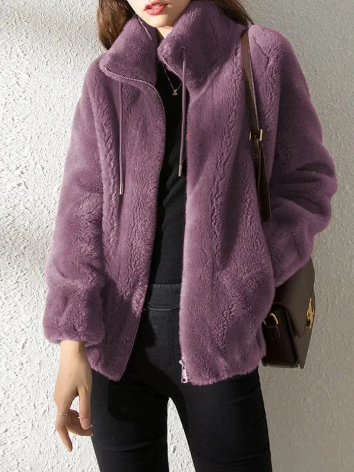 Women's Zip-Through Fleece-Lined Jacket for Cold Weather in Purple