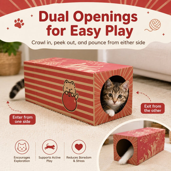 Foldable Kraft Paper Cat Tunnel for Indoor Cats | Space-Saving Hide & Play Toy to Beat Boredom