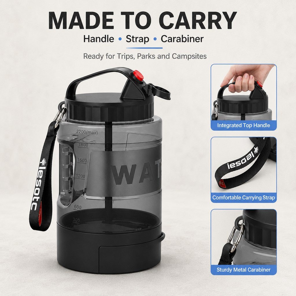 2.2L Portable Dog Travel Water Bottle with Pull-Out Bowl