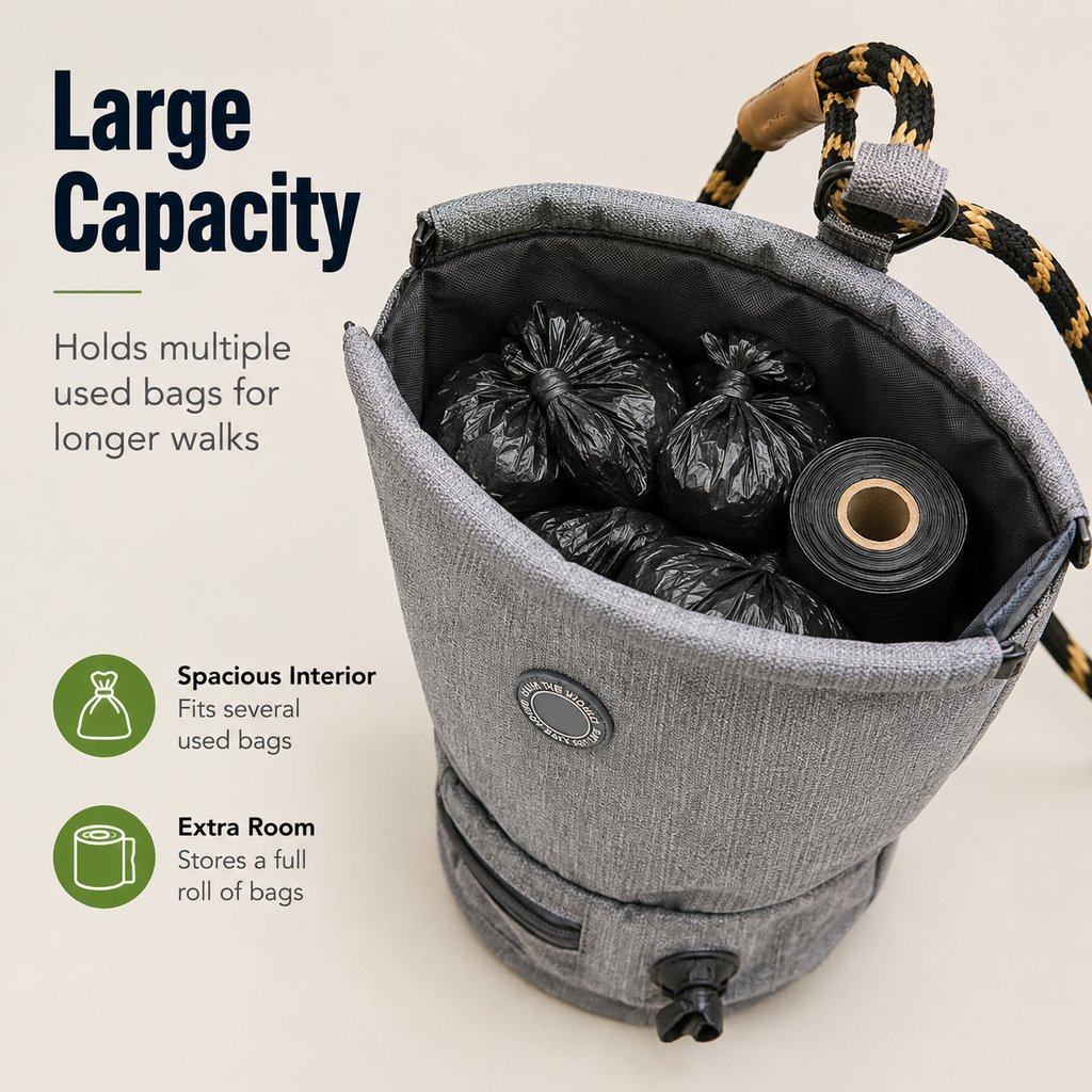 Dog Poop Bag Holder for Walks | Carry Used Waste Bags Hands-Free Until the Next Trash Can